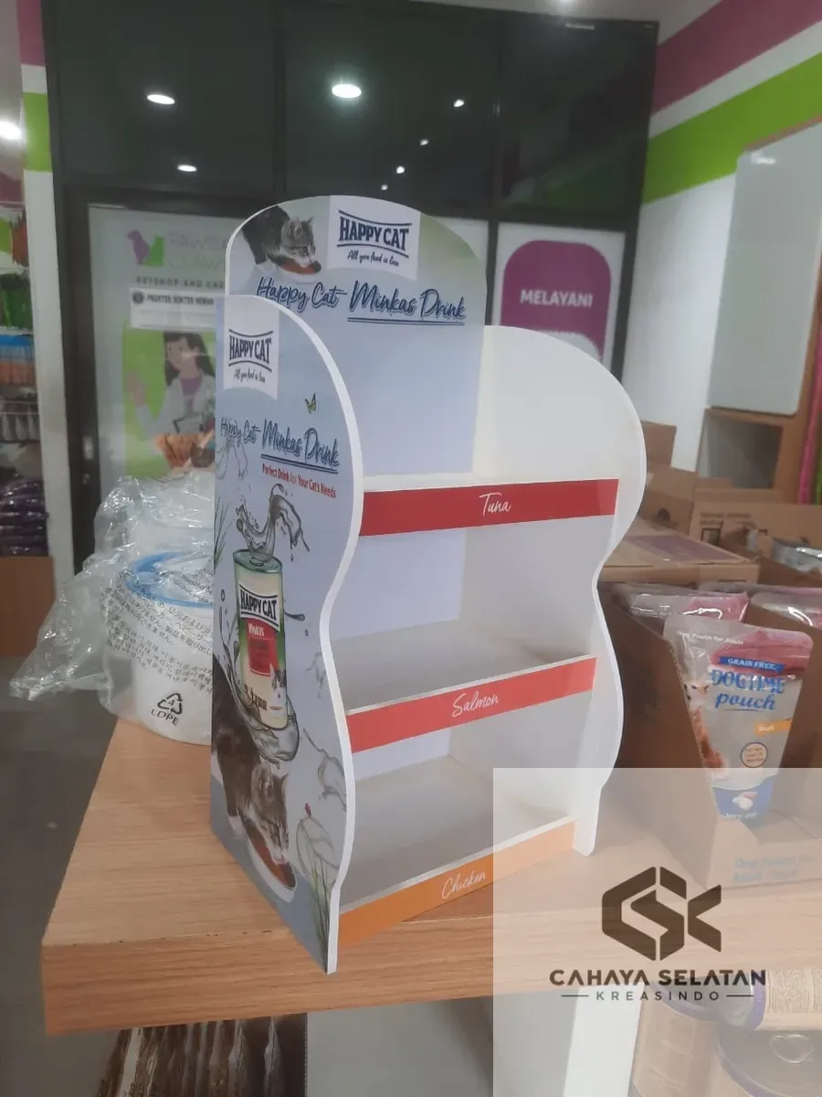 Rak Mini Display Meja Custom Happy Cat untuk Pet Shop